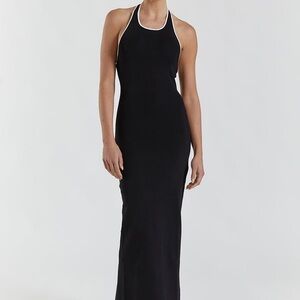 DISSH Karlie Black and White Bind Halter Maxi Dress